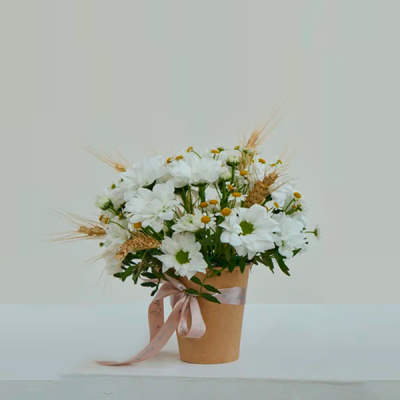 Стаканчик с хризантемой и танацетумом N 84321