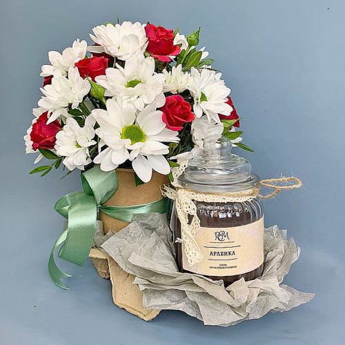 Сет "Романтичный". Набор стаканчик с цветами и аромасвечой в банке арт. 70191