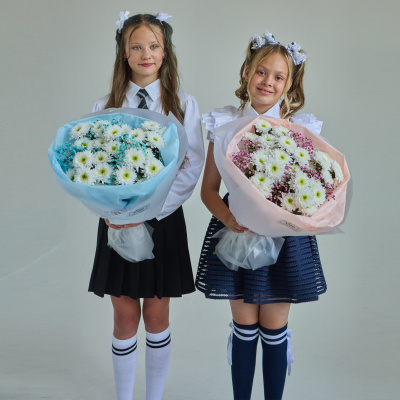 Букет школьный с хризантемой и гипсофилой РОЗОВЫЙ N 84572-Р